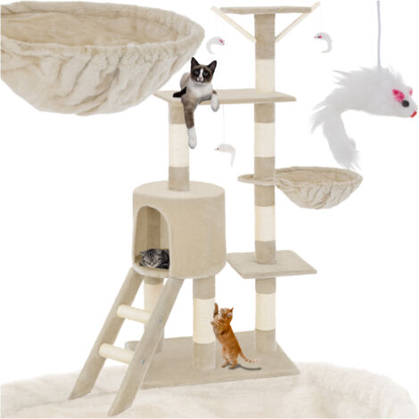 Tectake – Arbre à chat griffoir escalade 144 cm – Sécurité anti-basculement – 3 souris incluses – Pour chats de toutes tailles