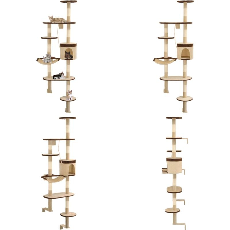 Vidaxl - Arbre à chat en sisal Montage mural 194 cm Beige et marron - Arbre à Chat Mural - Arbre à Chat Sisal - Arbre à Chat Multi Niveaux - Jouet