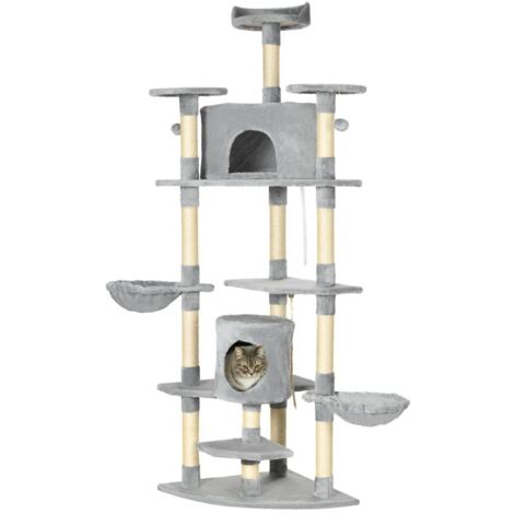 Arbre à chat grand XXL-coin repos-gris clair-hamacs inclus-structure stable-pour grands chats-60x60x200cm