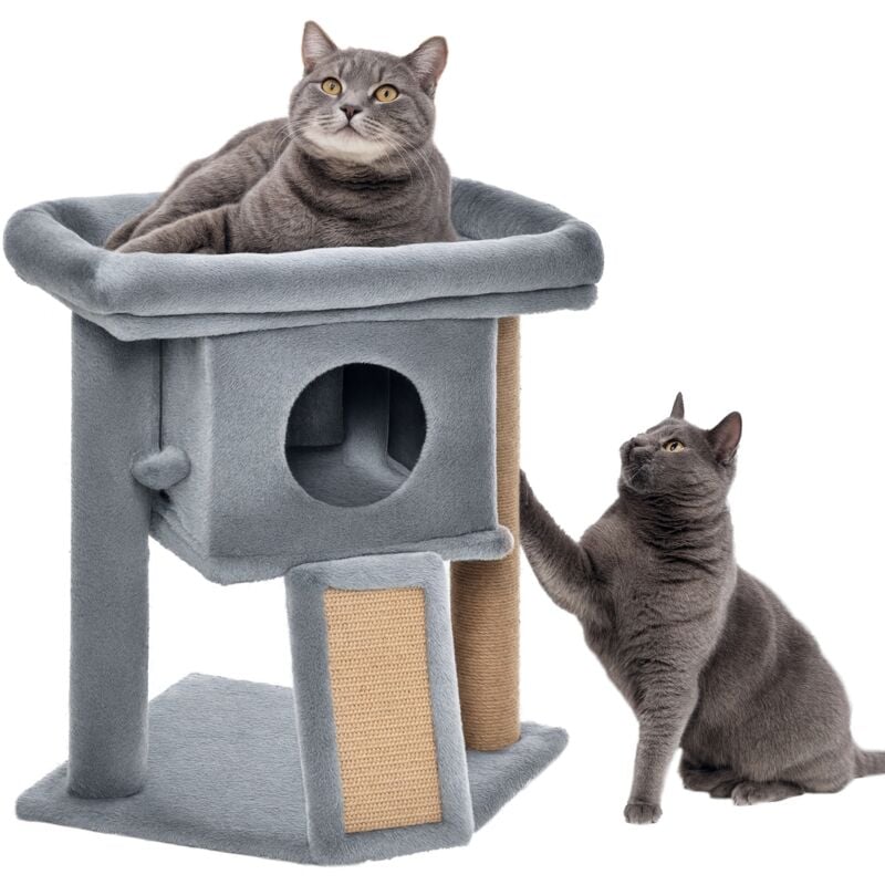 Arbre à chat grattoir griffoir niche panier d'observation boule peluche gris