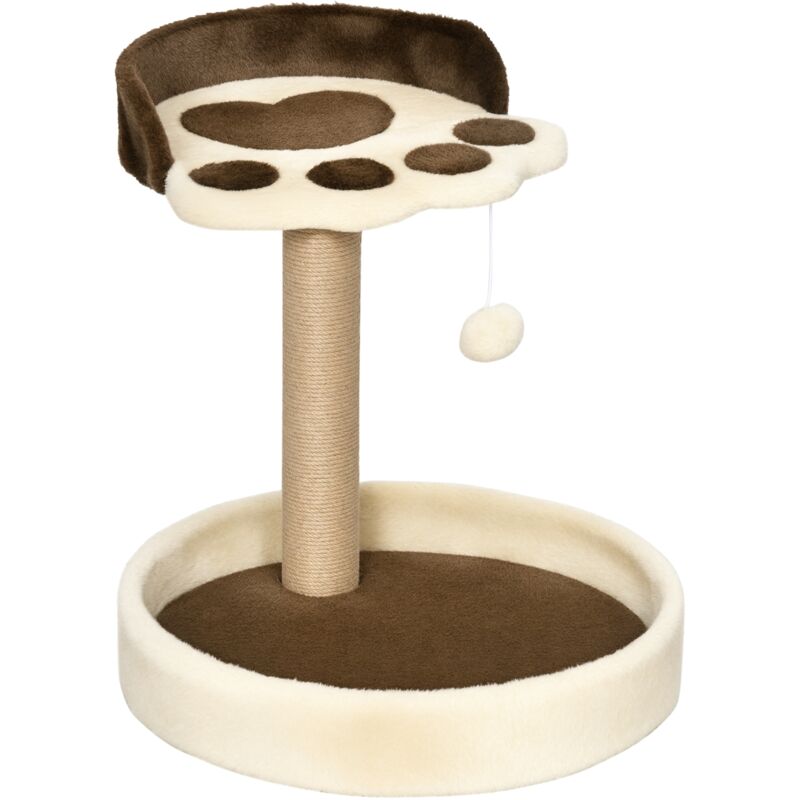 Arbre à chat griffoir design patte de chat jeu boule suspendue panier plateforme observation peluche beige marron jute naturelle