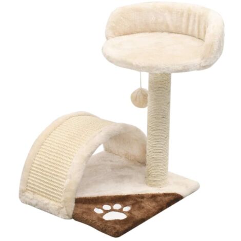 Arbre à chat griffoir grattoir niche jouet animaux peluché en sisal 40 cm beige et marron