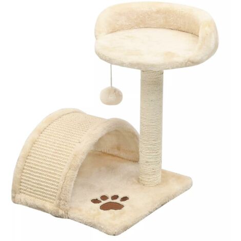 Arbre à chat griffoir grattoir niche jouet animaux peluché en sisal 40 cm beige et marron