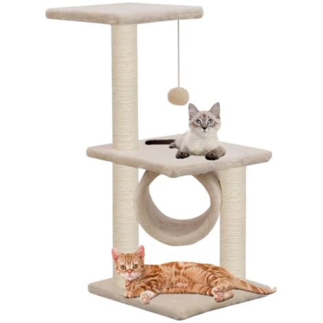 Arbre à chat griffoir grattoir niche jouet animaux peluché en sisal 65 cm beige