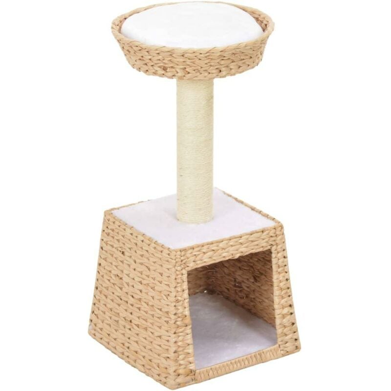 Arbre à chat griffoir grattoir niche jouet animaux peluché en sisal herbiers marins beige