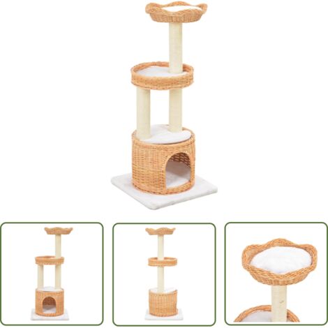 Arbre à chat griffoir grattoir niche jouet animaux peluché en sisal naturel bois de saule