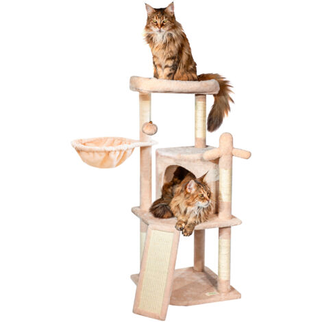 Arbre a chat, Griffoir pour chat, 1 Perchoir, 1 Niche, 1 Hamac, 1 Balle, Colonnes en Sisal, Peluche, Multi-niveaux Tour, Hauteur 106cm, beige, PAITSY