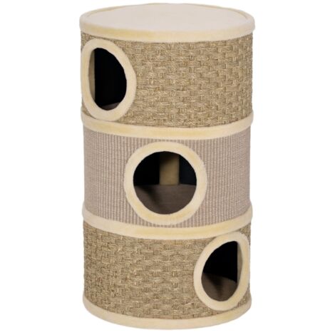 Arbre à chat Grifor, design cylindrique, hauteur 79 cm, diamètre 45 cm, 3 niveaux, corde en sisal, avec niche, adapté aux chats de grande taille