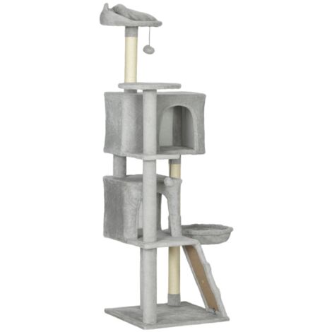 Arbre à chat haut 160 cm poteaux à Griffers en sisal niches plateformes en peluche hamac échelle balles de jeu Gris