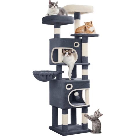 Arbre à Chat Hauteur 159 cm,avec 8 Griffoirs,3 Plateformes,Pompon
