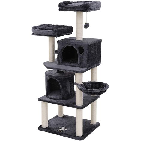 Feandrea Arbre A Chat Hauteur De 152cm Colonne En Sisal Panier Et 2 Niches Tour A Chat Pour Chats Gris Cendre Par Songmics Pct90g