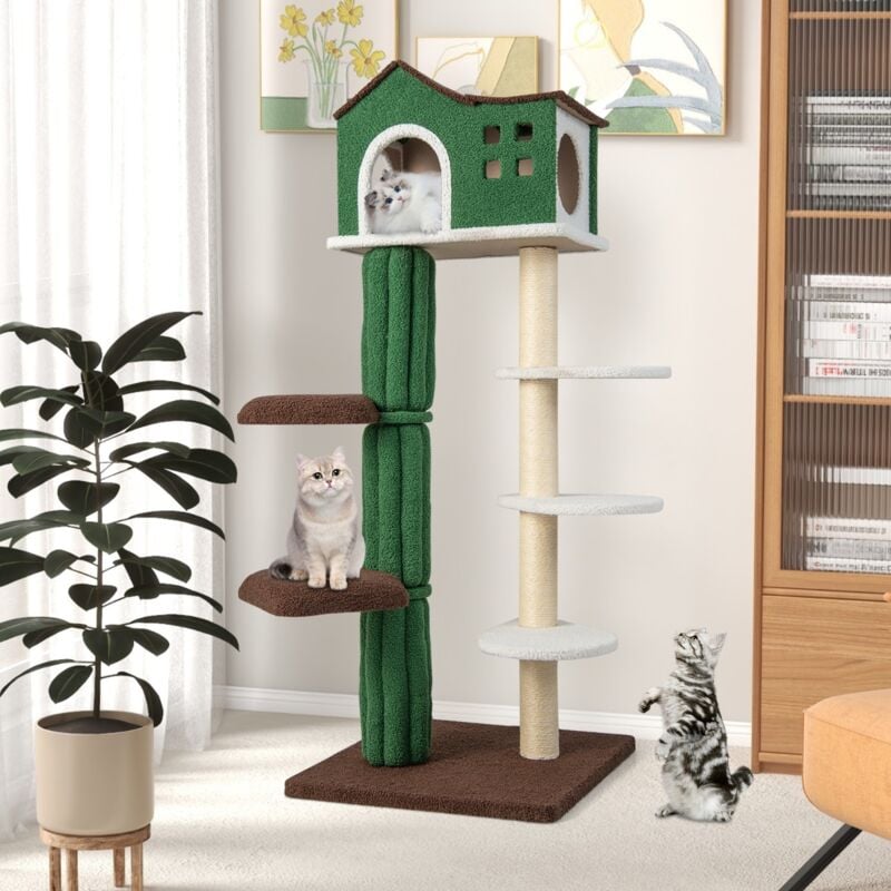 Arbre à chat Jouets pour chat 153 CM, 5 Plateformes Saut, Condo, Anti-Renversement Vert CW91053