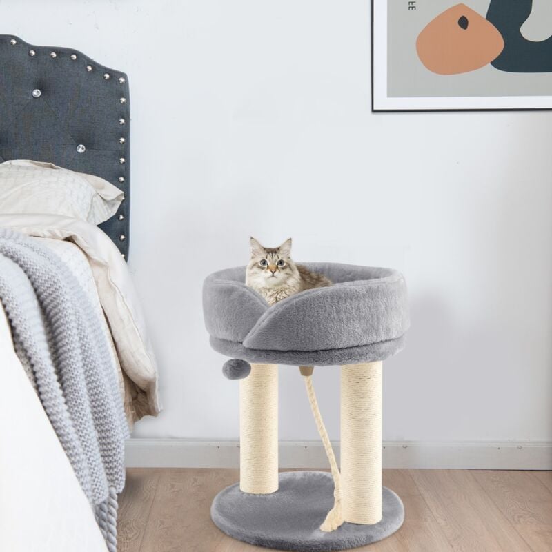 Arbre à chat Jouets pour chat Griffoir 2 Plateformes avec Perchoir Souple et Corde en Sisal Gris CW18786