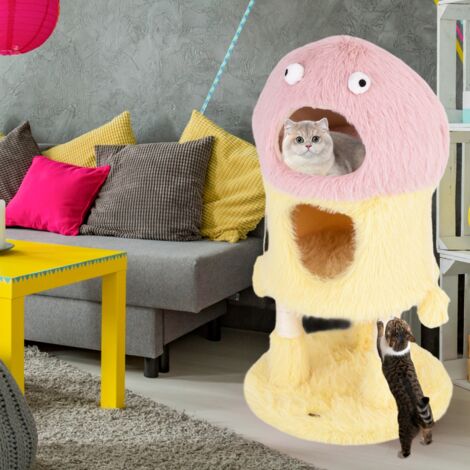 Arbre à chat  Jouets pour chat Original Monstre avec 2 Condos Peluche Douce et Griffoirs Jaune CW15711