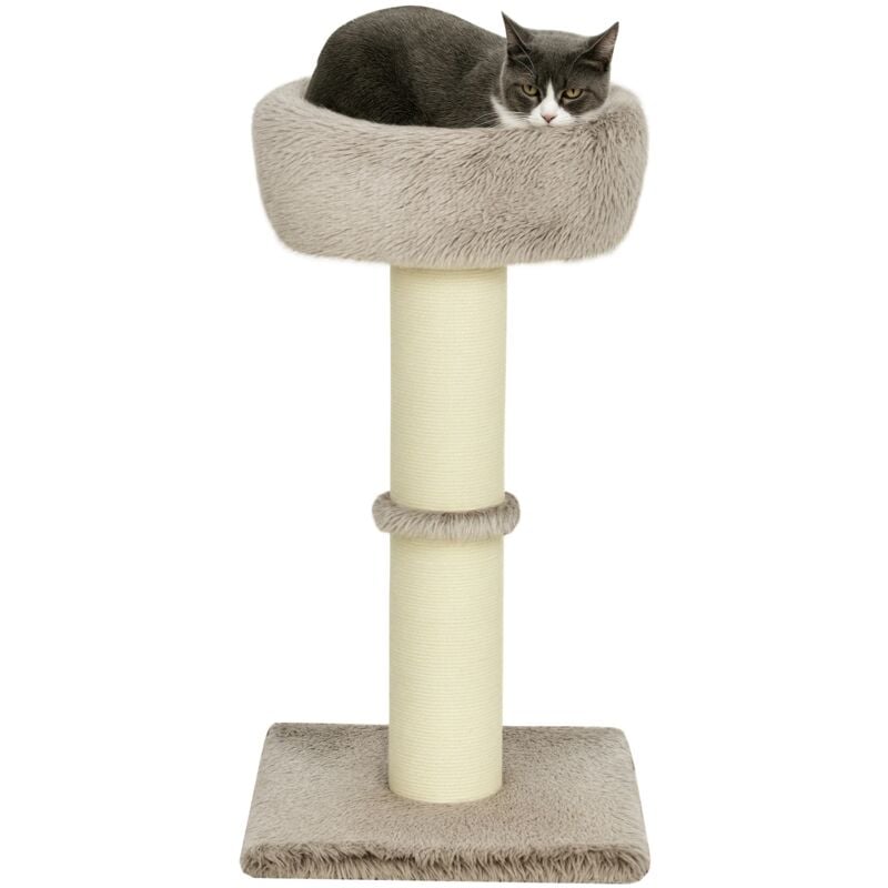 Arbre à chat luxe effet fourrure - dim. 45L x 45l x 87H cm - griffoir, plateforme panier observation - marron