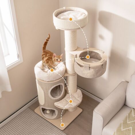 Arbre à chat, Maison à chat 154 CM, Multi-niveaux, Condo 2 Étages, Poteaux Sisal Naturel CW4704 DESIGN IN
