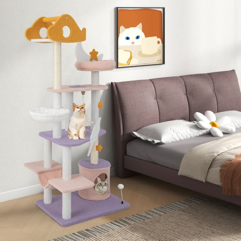 Maisonchic - Arbre à chat, Maison à chat 167 cm avec Griffoirs en Sisal et Plateforme Avion Violet CW6901 design in