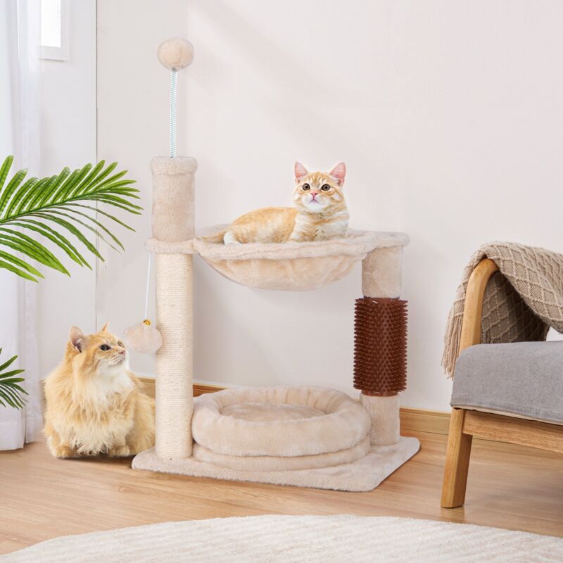 Arbre à chat, Maison à chat 2 Niveaux avec Hamac en Peluche et Poteau à Griffer Sisal CW2438 design in