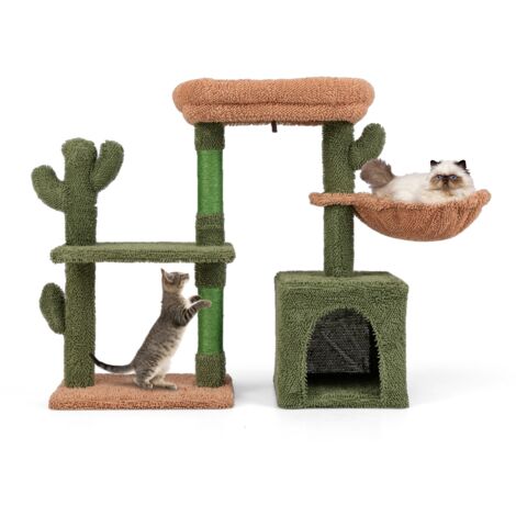 Arbre à chat, Maison à chat 81 CM, Forme Cactus Vert, Multi-niveaux, Hamac, Poteaux Griffoir Vert CW3903 DESIGN IN