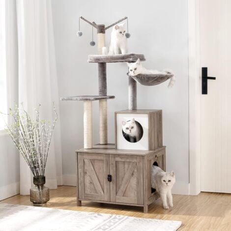 Arbre à Chat, Maison pour Chat en Bois avec Tour à Chat, Appartement HOOBRO EBG15MZ03