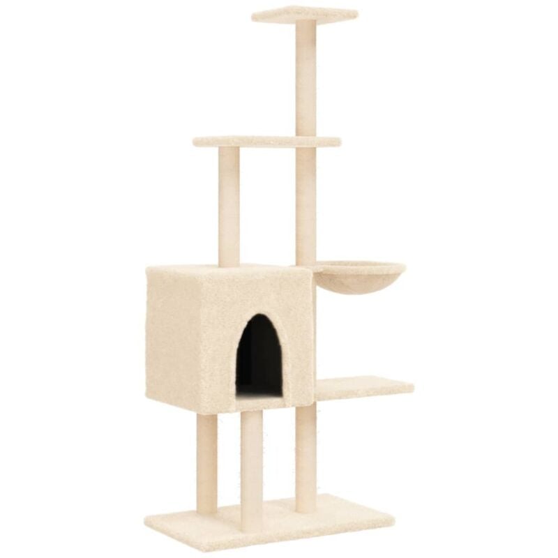 Arbre à chat meuble tour grimper jouet grattage grattoir escalade plateforme avec griffoirs en sisal 145 cm crème