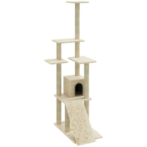 Arbre à chat meuble tour grimper jouet grattage grattoir escalade plateforme avec griffoirs en sisal 155 cm crème