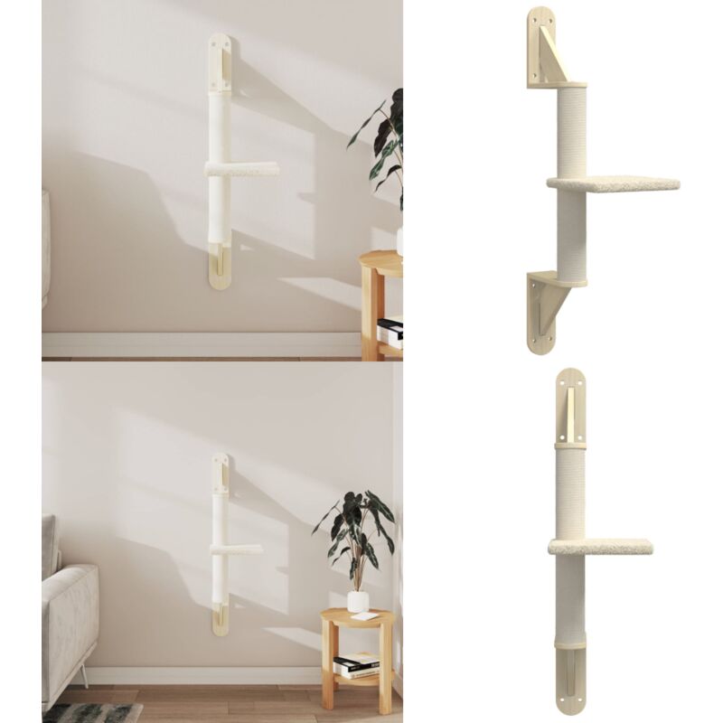 Arbre à chat mural avec griffoir crème 85,5 cm - Arbre à Chat Mural - Arbre à Chat Pour Chat - Jouet Pour Chat - Griffoir Chat - Mobilier Pour Chat