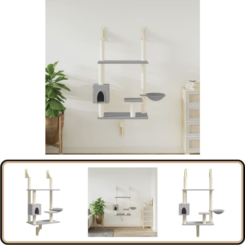 Vidaxl - Arbre à chat mural avec griffoir gris clair 153 cm - Arbre à Chat Mural - Arbre à Chat Design - Tour à Chat - Mobilier Félin - Jouet Pour