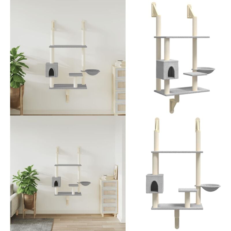 Vidaxl - Arbre à chat mural avec griffoir gris clair 153 cm - Arbre à Chat Mural - Arbre à Chat Design - Tour à Chat - Mobilier Félin - Jouet Pour