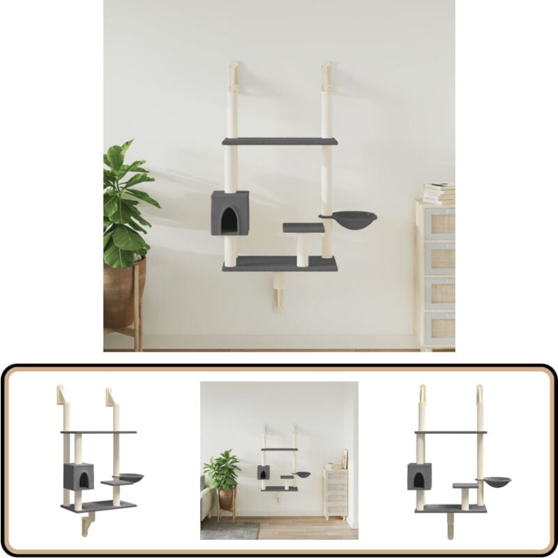 Vidaxl - Arbre à chat mural avec griffoir gris foncé 153 cm - Arbre à Chat Mural - Arbre à Chat Design - Tour à Chat - Mobilier Félin - Jouet Pour