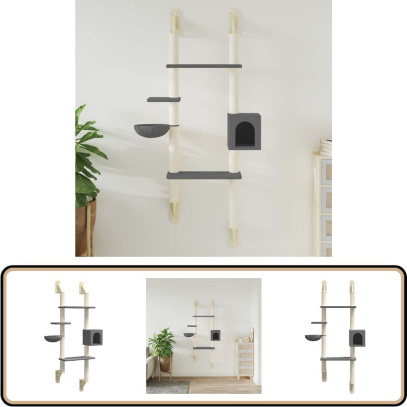 Arbre à chat mural avec griffoir gris foncé 180 cm - Arbre à Chat Mural - Arbre à Chat Design - Jouet Pour Chat - Griffoir Chat - Espace Vertical Chat