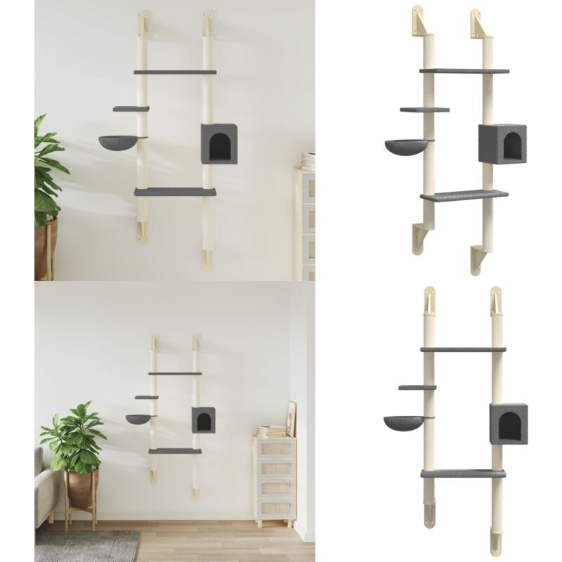 Vidaxl - Arbre à chat mural avec griffoir gris foncé 180 cm - Arbre à Chat Mural - Arbre à Chat Design - Jouet Pour Chat - Griffoir Chat - Espace