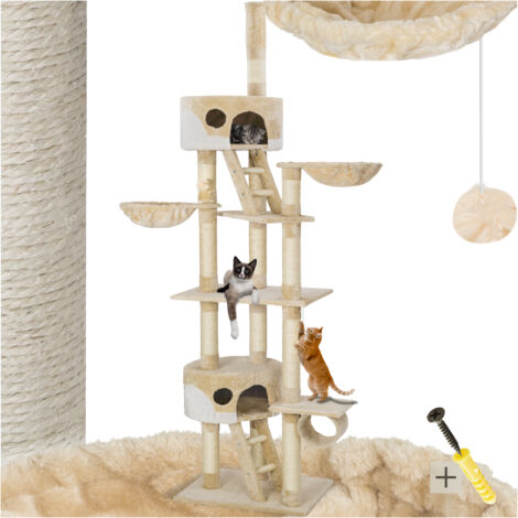 Tectake – Arbre à chat griffoir escalade réglable 243-260 cm – 2 maisons et 2 hamacs inclus – Système anti basculement pour sécurité