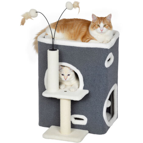 Arbre à chat PawHut 2 étages avec plateforme supérieure et poteau sisal gris