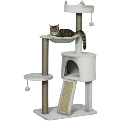 Arbre à chat Pawhut avec niche, panier, hamac et jouets 60 x 40 x 113 cm gris clair