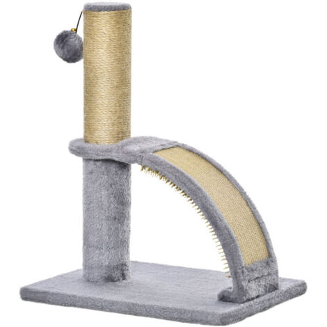 Arbre à chat PawHut de 43 cm de haut avec poteau en jute gris.