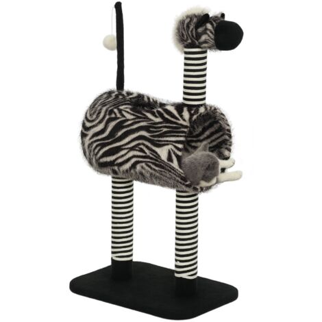 Arbre à chat PawHut design zèbre avec tunnel et poteaux griffoir 93 cm noir et blanc