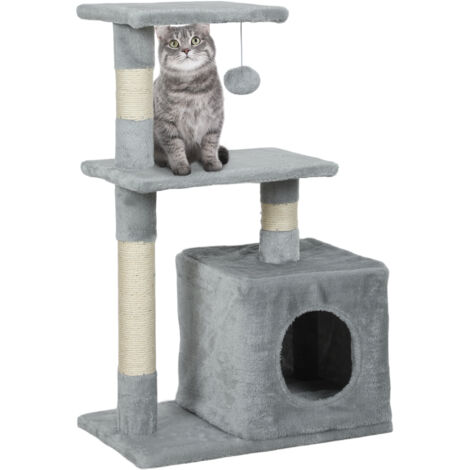 Arbre à Chat PawHut 81,5 Cm - Avec Niche, 2 Plateformes, Sisal, Jouet - Pour Chats Jusqu'à 4,5 Kg