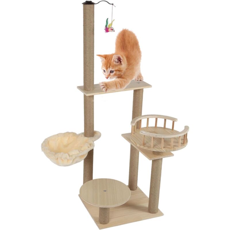 Zoternen - Arbre à Chat 120cm avec Griffoir en Sisal - Tour de Jeu avec Plateformes et Hamac - Tronc Épais et Stable pour Chats Adultes et Chatons