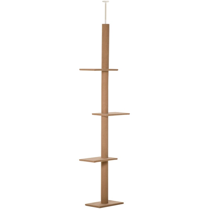 Arbre à chat poteau à griffer hauteur réglable dim. 43L x 27I x 228-260H cm 4 niveaux d'activités marron