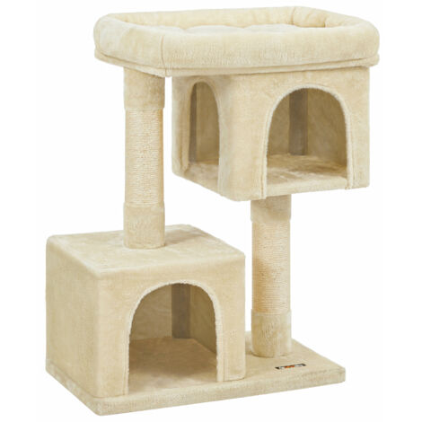 Arbre à Chat, Tour de Jeux 84 cm, L, Maison pour Chats Jusqu’à 7 kg, Grande Plate-Forme, 2 Niches, Griffoir, Beige