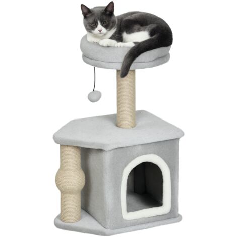 Arbre à chat tour de jeux pour chats, avec poteaux à griffer lit pour chat maison pour chat 42 x 30 x 66 cm gris clair