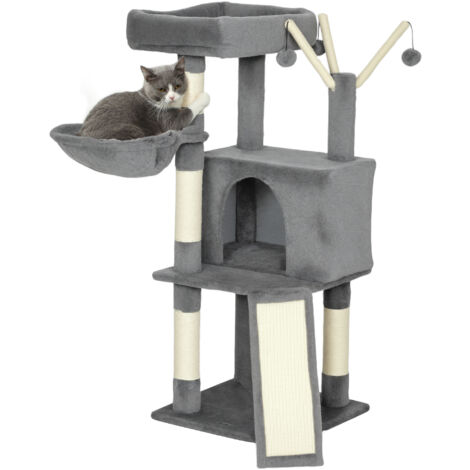 Arbre à chat tour de jeux pour chats griffoirs et tapis en sisal, plate-forme, niche, hamac, 40,5 x 40,5 x 103 cm, gris