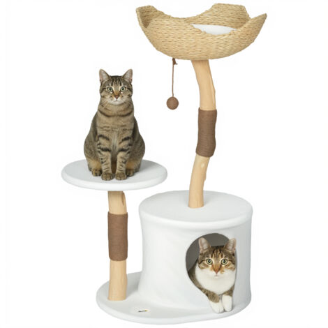 Arbre à chat tour de jeux pour chats griffoirs plate-forme lit niche coussin moelleux lavable, 55 x 45 x 102 cm blanc