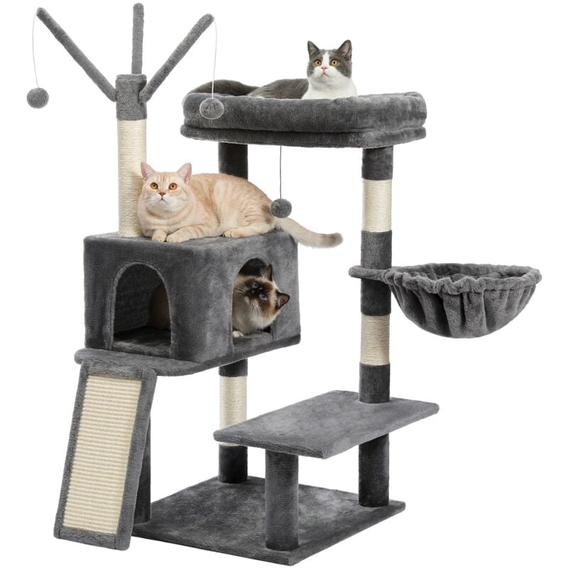 Grand Arbre à Chat xxl pour Maine Coon, avec Hamac Sisal, Corde Poteau Griffoir, 122cm, Gris - Pawz Road