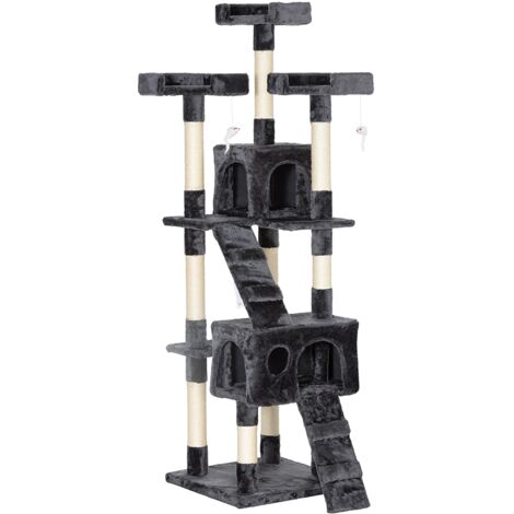 Arbre à chat XXL 170 cm avec niche échelle et structure multi-niveaux gris