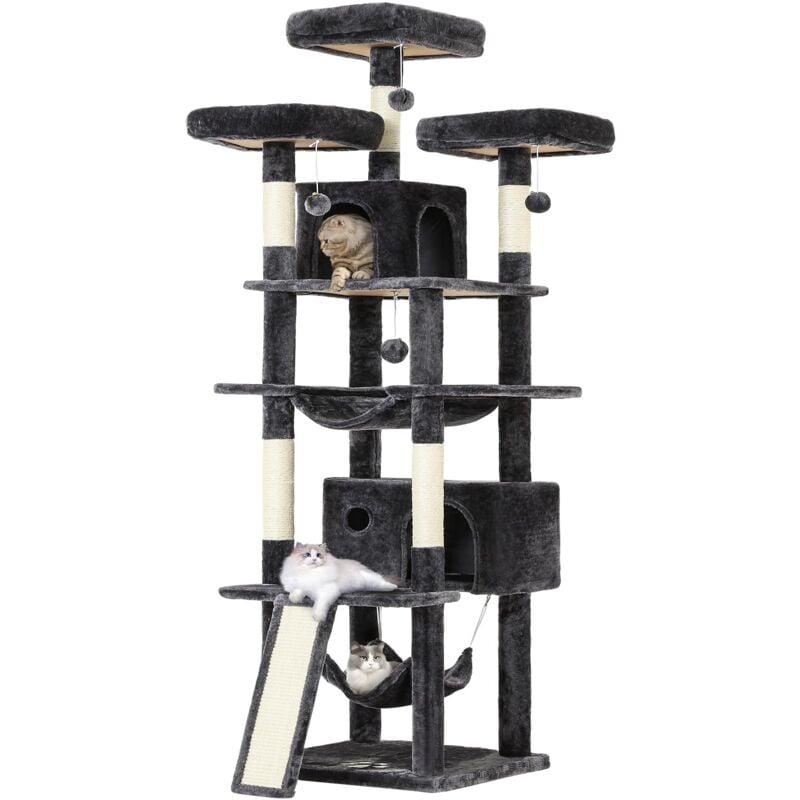 Frhnenha - Arbre à Chat xxl Hauteur 194 cm, avec 3 Grandes Plate-Formes, 2 Niches Spacieuses, 2 Hamacs et 1 Planche à Gratter, Multi-Niveau avec