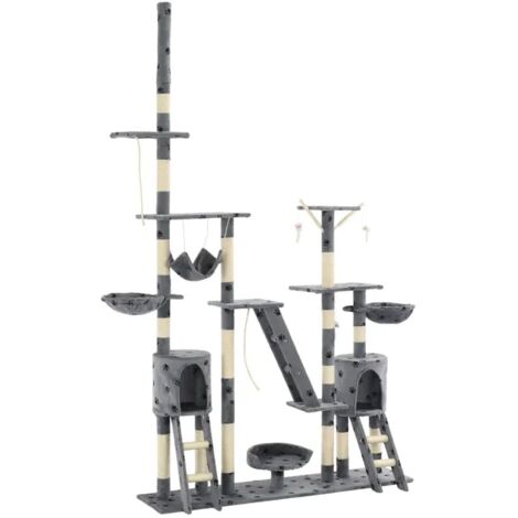 Arbre à chat XXL hauteur plafond 230–250 cm avec niches, griffoirs et plateformes peluchées