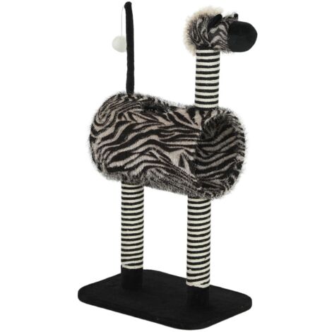 Arbre à chat zèbre design-tunnel intégré Ø25 cm-poteaux grattoirs noir et blanc-93 cm-48,5x35x93cm