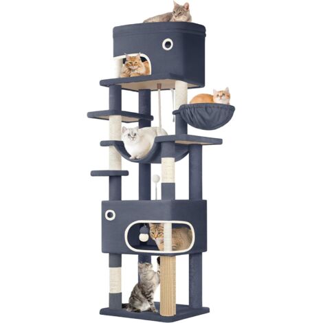 Arbre à Chat,203 cm avec Grande Plateforme,7 Griffoirs, Pompons